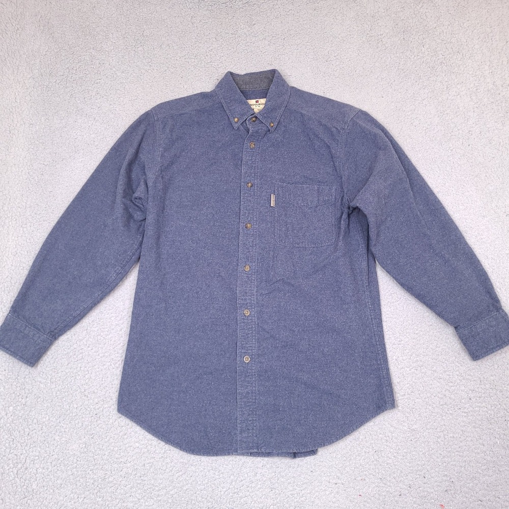 Woolrich Flannel Shirt Mens Medium Midnight Blue Heather Thick Cotton Button Up